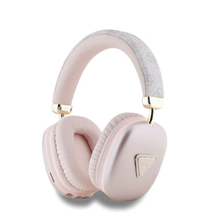 Guess Kulak Üstü Bluetooth Kulaklık PU 4G Desenli Üçgen Logolu Pembe