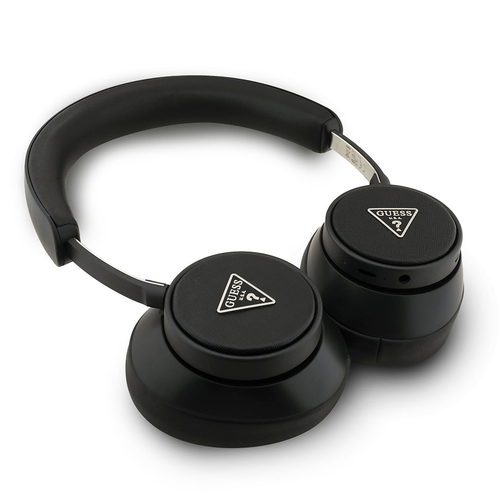 Guess ENC Teknolojili Üçgen Logolu Saffiano Kulak Üstü Bluetooth Kulaklık Siyah