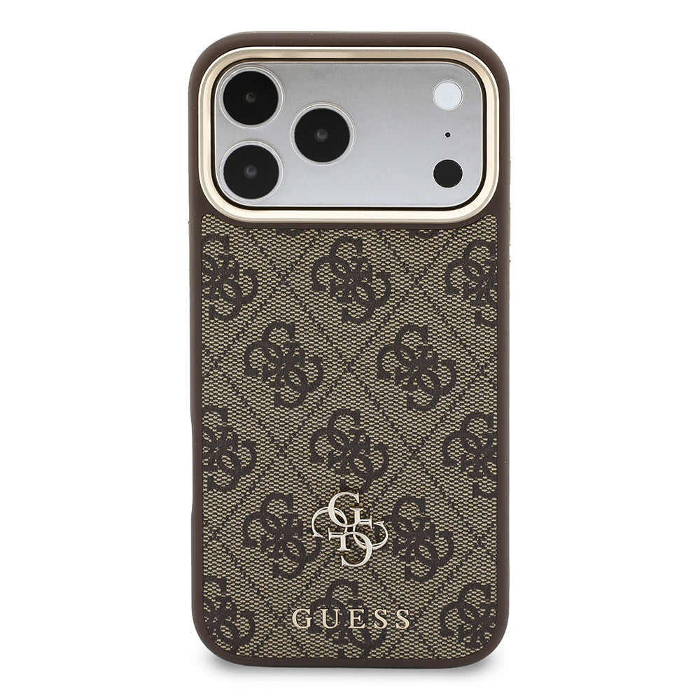 Apple iPhone 17 Pro Max Kılıf Guess Kalın Askılı 4G Metal Logolu Kartlıklı Kapak Kahverengi