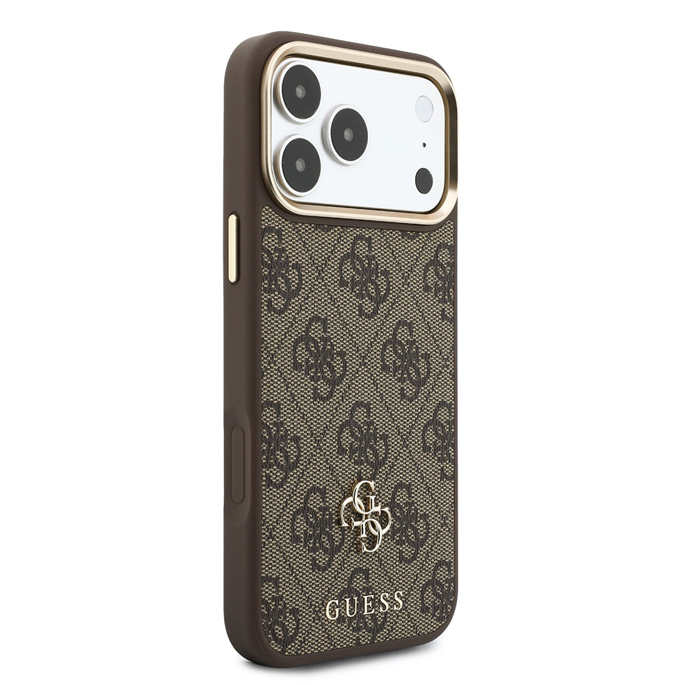 Apple iPhone 17 Pro Max Kılıf Guess Kalın Askılı 4G Metal Logolu Kartlıklı Kapak Kahverengi