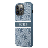 Apple iPhone 14 Pro Max Kılıf Guess PU Deri Çizgili Logo Dizaynlı Kapak Mavi