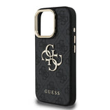 Apple iPhone 15 Pro Kılıf Guess Kamera Standlı Kapak 4G Desenli Metal 4G Logolu Siyah