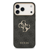 Apple iPhone 17 Pro Max Kılıf Guess Gold Metal Kamera Çerçeveli Büyük 4G ve Yazı Logolu Kapak Siyah