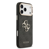 Apple iPhone 17 Pro Max Kılıf Guess Gold Metal Kamera Çerçeveli Büyük 4G ve Yazı Logolu Kapak Siyah