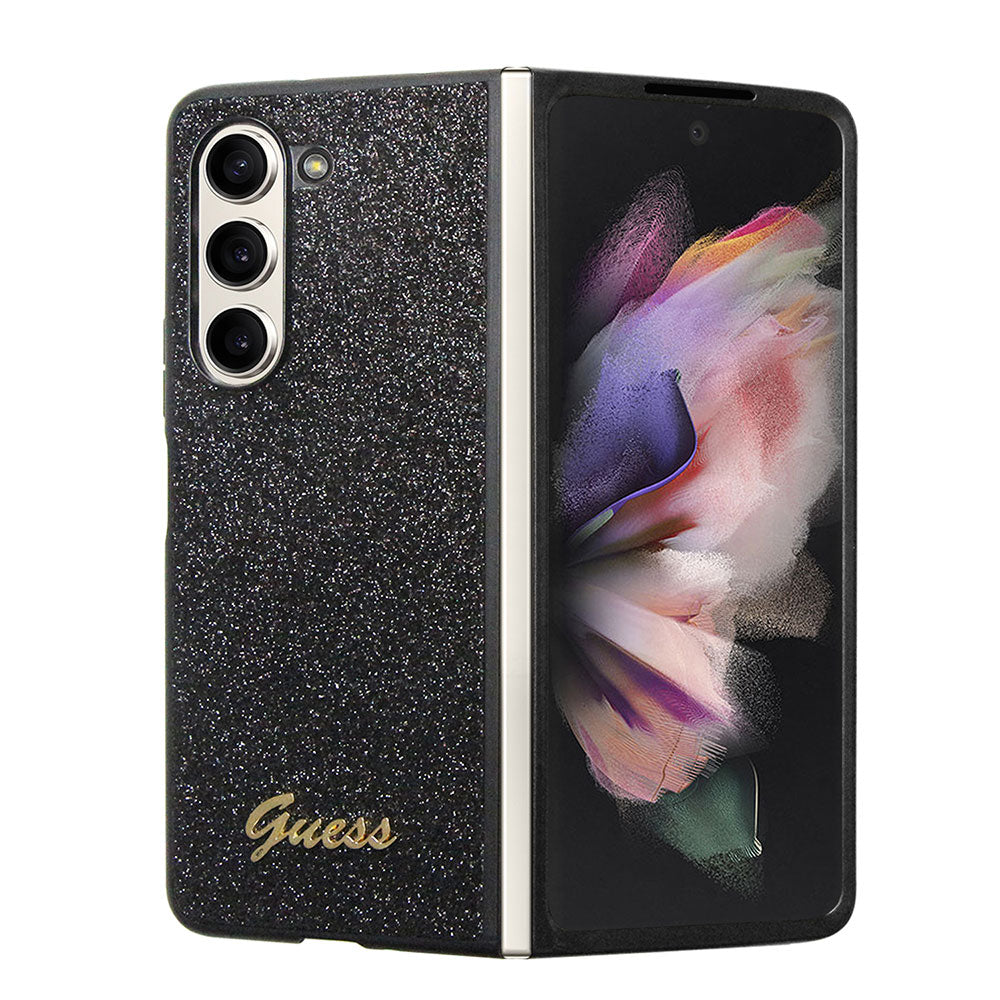 Galaxy Z Fold 5 Kılıf Guess Yazı Logolu Glitter Script Kapak Siyah