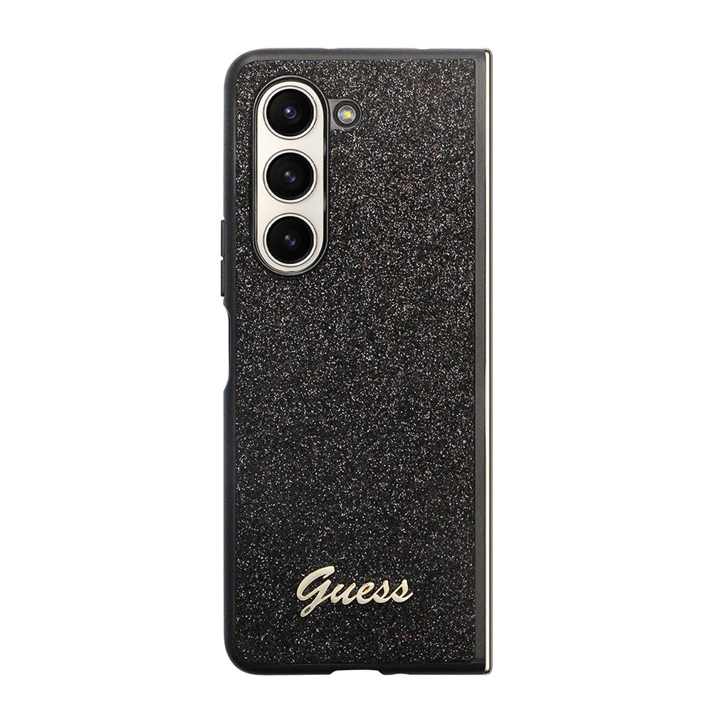 Galaxy Z Fold 5 Kılıf Guess Yazı Logolu Glitter Script Kapak Siyah