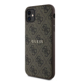 Apple iPhone 11 Kılıf Guess Magsafe Uyumlu 4G Desen Yazı Logolu Kapak Kahverengi