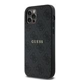 Apple iPhone 12 Pro Kılıf Guess Magsafe Uyumlu 4G Desen Yazı Logolu Kapak Siyah