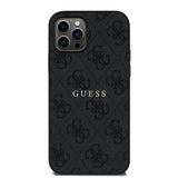 Apple iPhone 12 Pro Kılıf Guess Magsafe Uyumlu 4G Desen Yazı Logolu Kapak Siyah