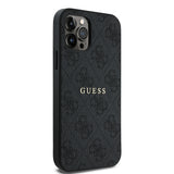 Apple iPhone 12 Pro Kılıf Guess Magsafe Uyumlu 4G Desen Yazı Logolu Kapak Siyah