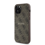 Apple iPhone 12 Pro Kılıf Guess Magsafe Uyumlu 4G Desen Yazı Logolu Kapak Kahverengi