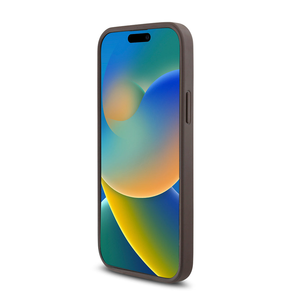 Apple iPhone 12 Pro Kılıf Guess Magsafe Uyumlu 4G Desen Yazı Logolu Kapak Kahverengi