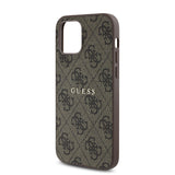 Apple iPhone 12 Pro Kılıf Guess Magsafe Uyumlu 4G Desen Yazı Logolu Kapak Kahverengi