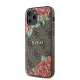 Apple iPhone 12 Pro Kılıf Guess Magsafe Uyumlu Gül Baskılı ve 4G Desenli Kapak Kahverengi
