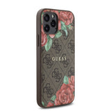 Apple iPhone 12 Pro Kılıf Guess Magsafe Uyumlu Gül Baskılı ve 4G Desenli Kapak Kahverengi