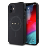 Apple iPhone 12 Kılıf Guess Magsafe Şarj Özellikli Saffiano Classic Kapak Siyah