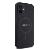 Apple iPhone 12 Kılıf Guess Magsafe Şarj Özellikli Saffiano Classic Kapak Siyah