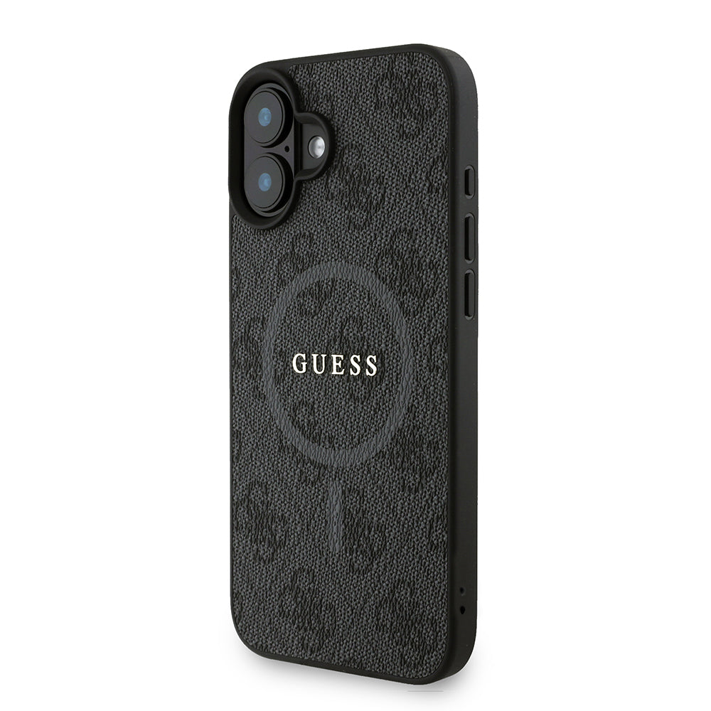 Apple iPhone 16 Plus Kılıf Guess M-safe Şarj Özellikli Bilek Askı İpli Yazı Logolu Kapak Siyah