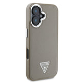 Apple iPhone 16 Plus Kılıf Guess Magsafe Şarj Özellikli Grained Triangle Kapak Kahverengi