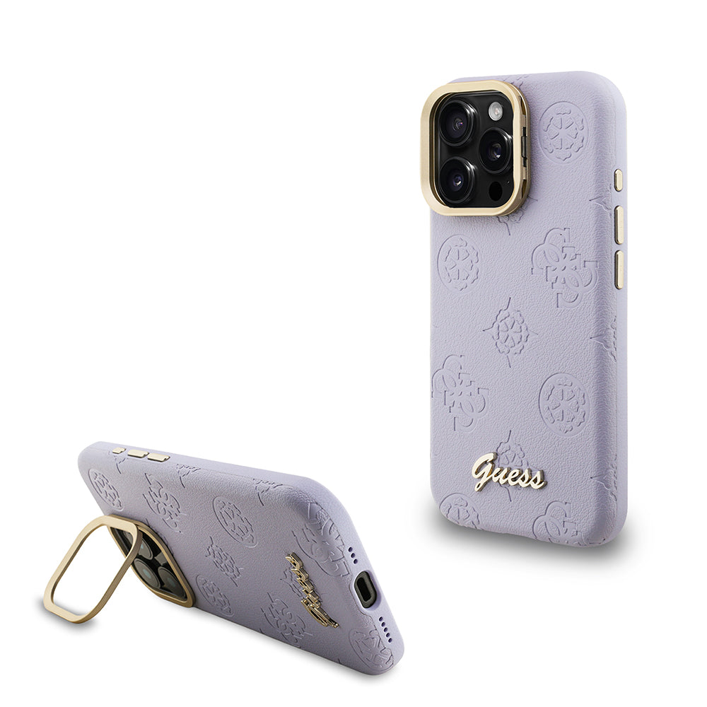 Apple iPhone 16 Pro Max Kılıf Guess M-safe Şarj Özellikli Kamera Standlı Peony Kapak PU Deri Mor