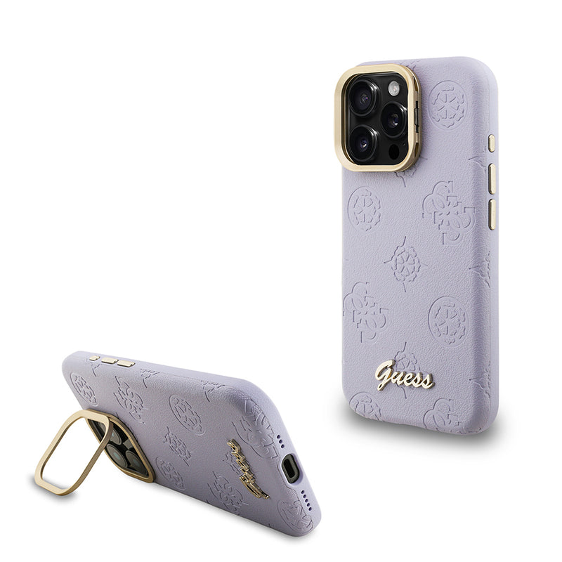 Apple iPhone 16 Pro Max Kılıf Guess M-safe Şarj Özellikli Kamera Standlı Peony Kapak PU Deri Mor