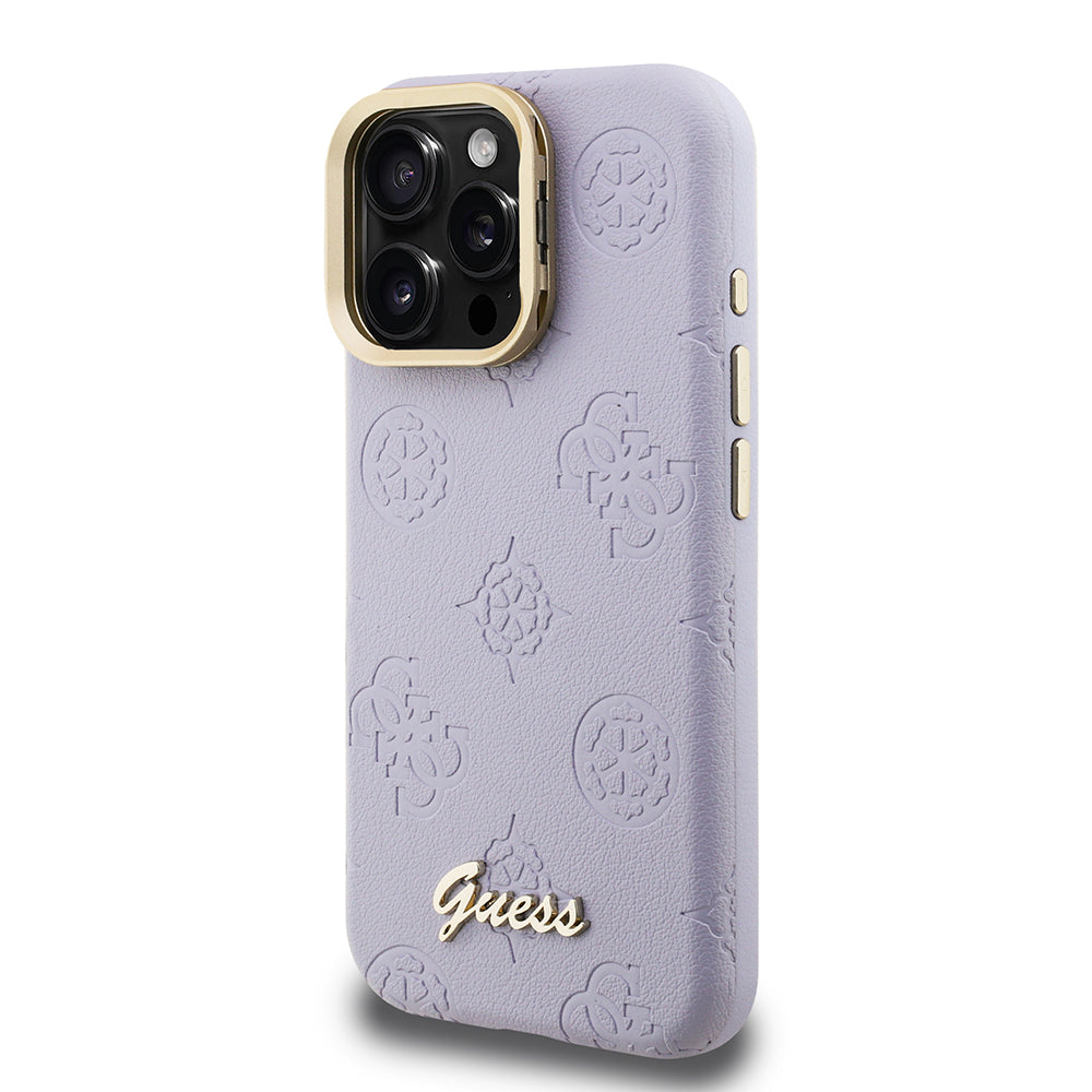 Apple iPhone 16 Pro Max Kılıf Guess M-safe Şarj Özellikli Kamera Standlı Peony Kapak PU Deri Mor