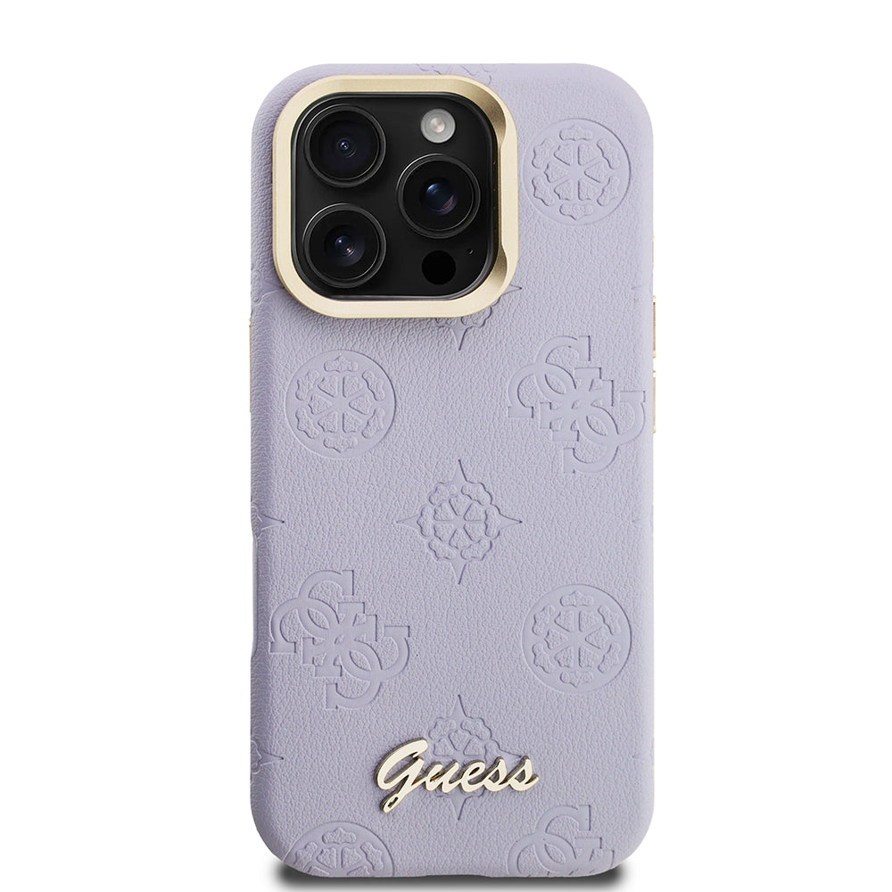 Apple iPhone 16 Pro Max Kılıf Guess M-safe Şarj Özellikli Kamera Standlı Peony Kapak PU Deri Mor