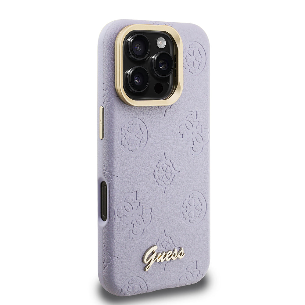Apple iPhone 16 Pro Max Kılıf Guess M-safe Şarj Özellikli Kamera Standlı Peony Kapak PU Deri Mor