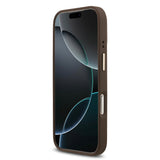 Apple iPhone 17 Pro Kılıf Guess M-safe Şarj Özellikli Gold Metal Kamera Çerçeveli Taşlı 4G Logolu Kapak Kahverengi