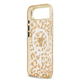 Apple iPhone 17 Air Kılıf Guess M-safe Şarj Özellikli Üçgen Logolu Simli Leopar Desenli Kapak Kahverengi