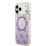 Apple iPhone 17 Pro Max Kılıf Guess M-safe Şarj Özellikli 4G Desenli Simli Transparan Kapak Mor