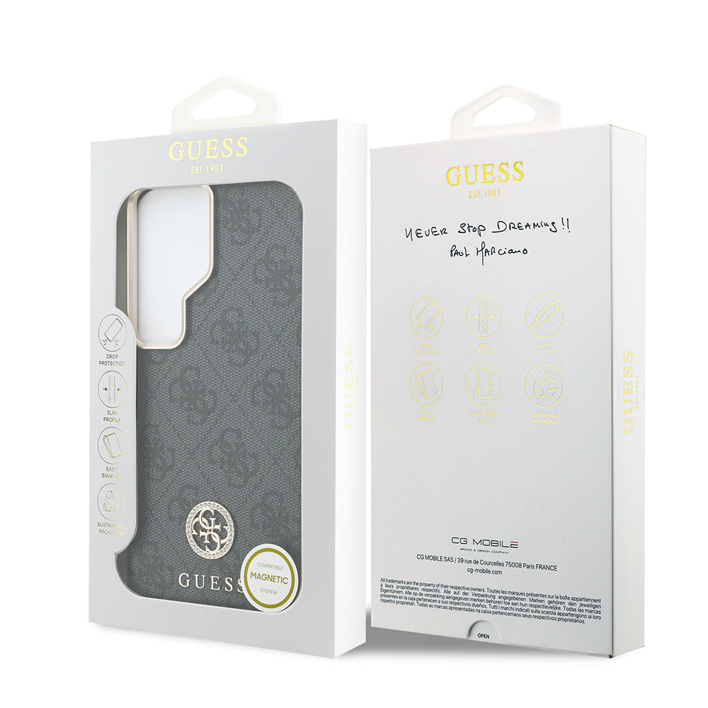 Galaxy S26 Ultra Kılıf Guess M-safe Uyumlu Taşlı Yuvarlak 4G Logolu Kapak Siyah