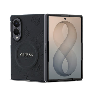 Galaxy Z Fold 8 Kılıf Guess Kabartma M-safe Uyumlu Peony Sıcak Baskılı Klasik Yazı Logolu Saffiano Kapak Siyah