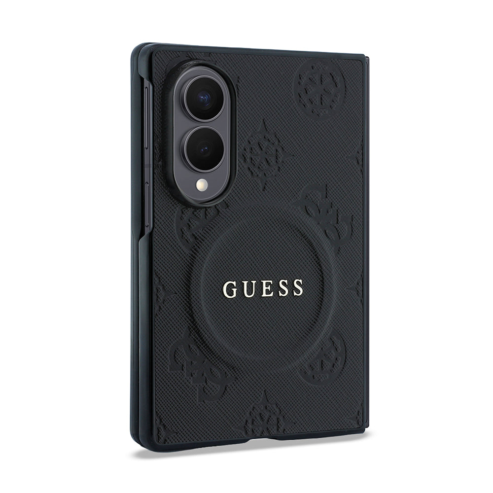 Galaxy Z Fold 8 Kılıf Guess Kabartma M-safe Uyumlu Peony Sıcak Baskılı Klasik Yazı Logolu Saffiano Kapak Siyah