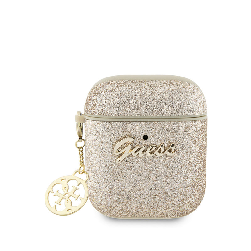 Apple Airpods Kılıf Guess Glitter Logolu 4G Charm Kılıf Gold