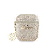 Apple Airpods Kılıf Guess Glitter Logolu 4G Charm Kılıf Gold
