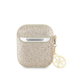 Apple Airpods Kılıf Guess Glitter Logolu 4G Charm Kılıf Gold