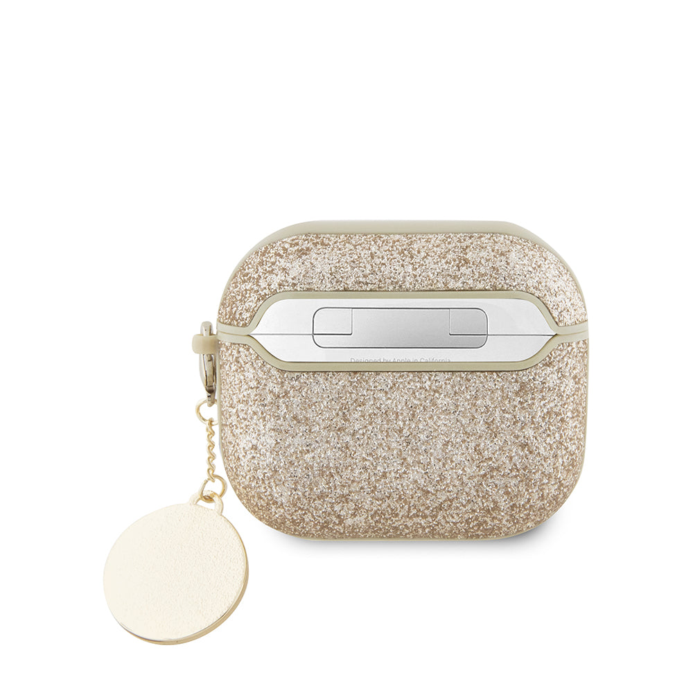 Apple Airpods 3.Nesil Kalp Askı Aparatlı Kılıf Guess Simli Metal Yazı Logolu Gold