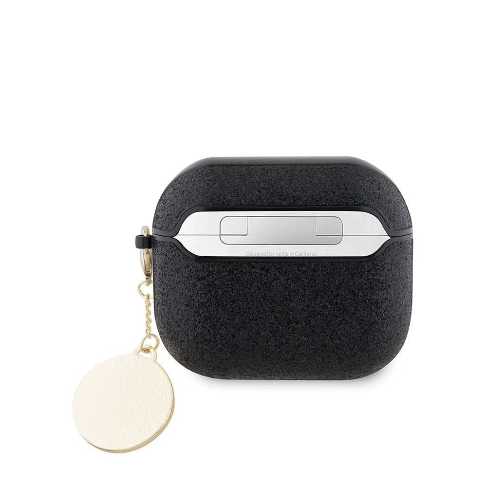 Apple Airpods 3.Nesil Kalp Askı Aparatlı Kılıf Guess Simli Metal Yazı Logolu Siyah