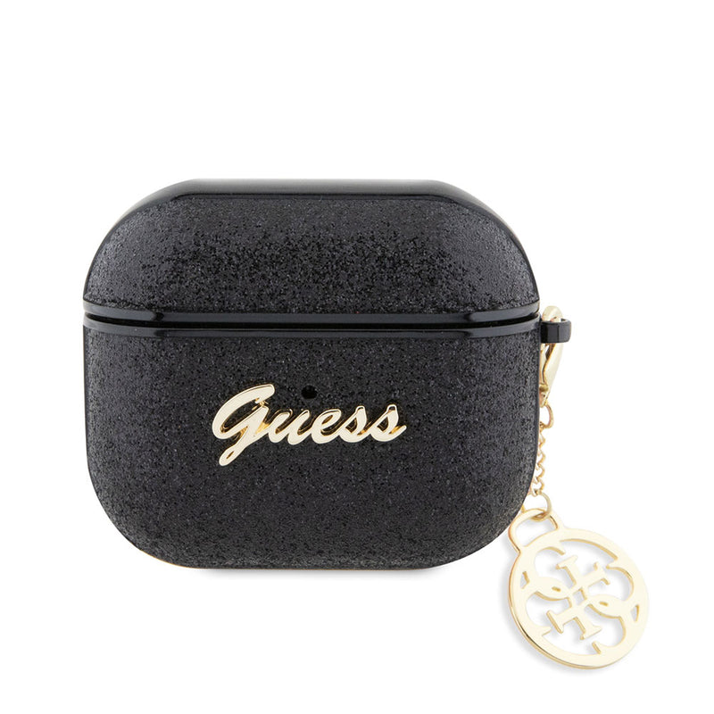 Apple Airpods 3. Nesil Kılıf Guess Glitter Logolu 4G Charm Kulaklık Kılıfı Siyah