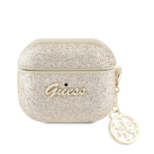 Apple Airpods 3. Nesil Kılıf Guess Glitter Logolu 4G Charm Kulaklık Kılıfı Gold