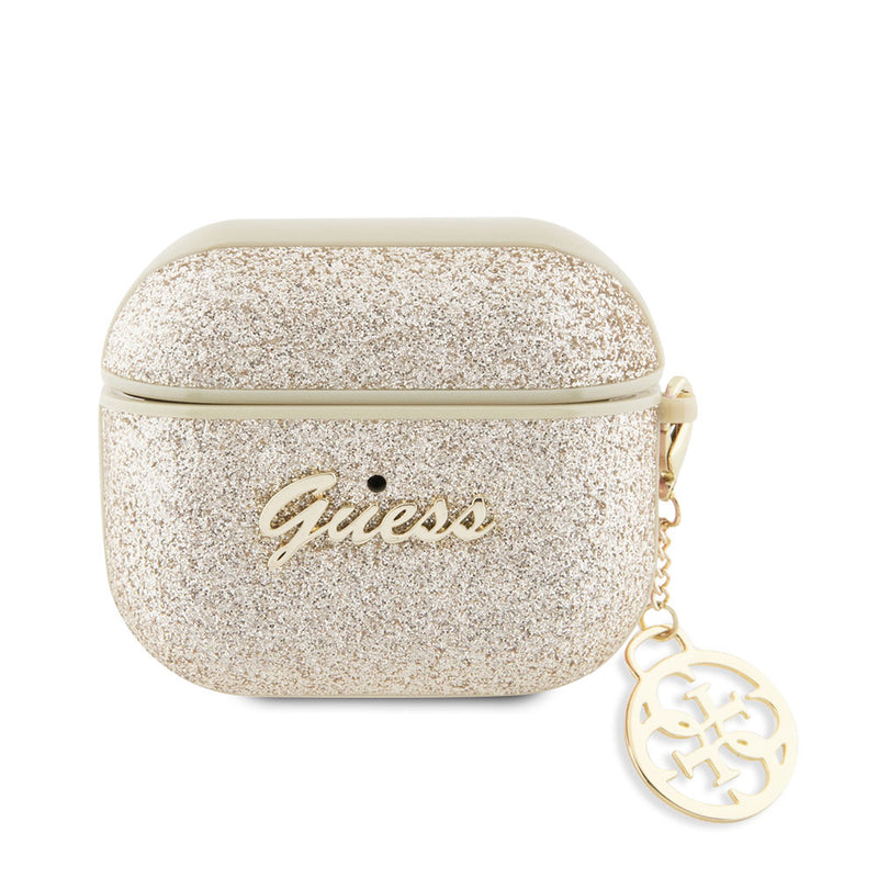 Apple Airpods 3. Nesil Kılıf Guess Glitter Logolu 4G Charm Kulaklık Kılıfı Gold