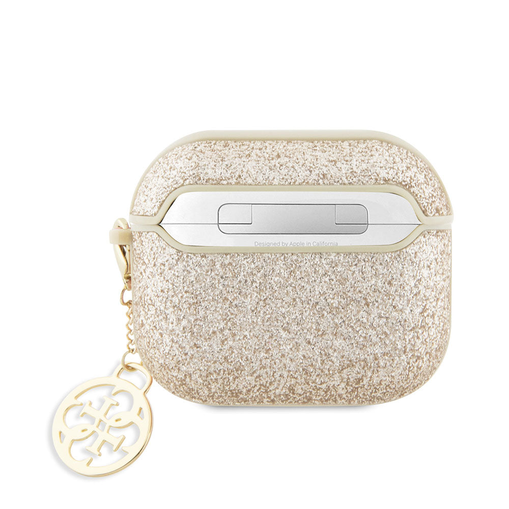 Apple Airpods 3. Nesil Kılıf Guess Glitter Logolu 4G Charm Kulaklık Kılıfı Gold