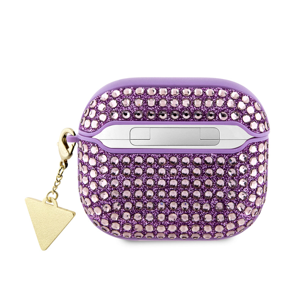 Apple Airpods 3.Nesil Kılıf Guess Taş Kaplamalı Üçgen Logolu Kapak Mor