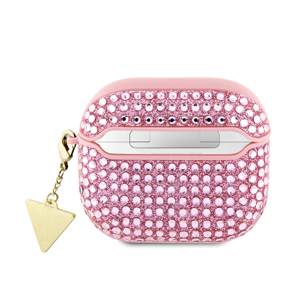 Apple Airpods 3.Nesil Kılıf Guess Taş Kaplamalı Üçgen Logolu Kapak Pembe