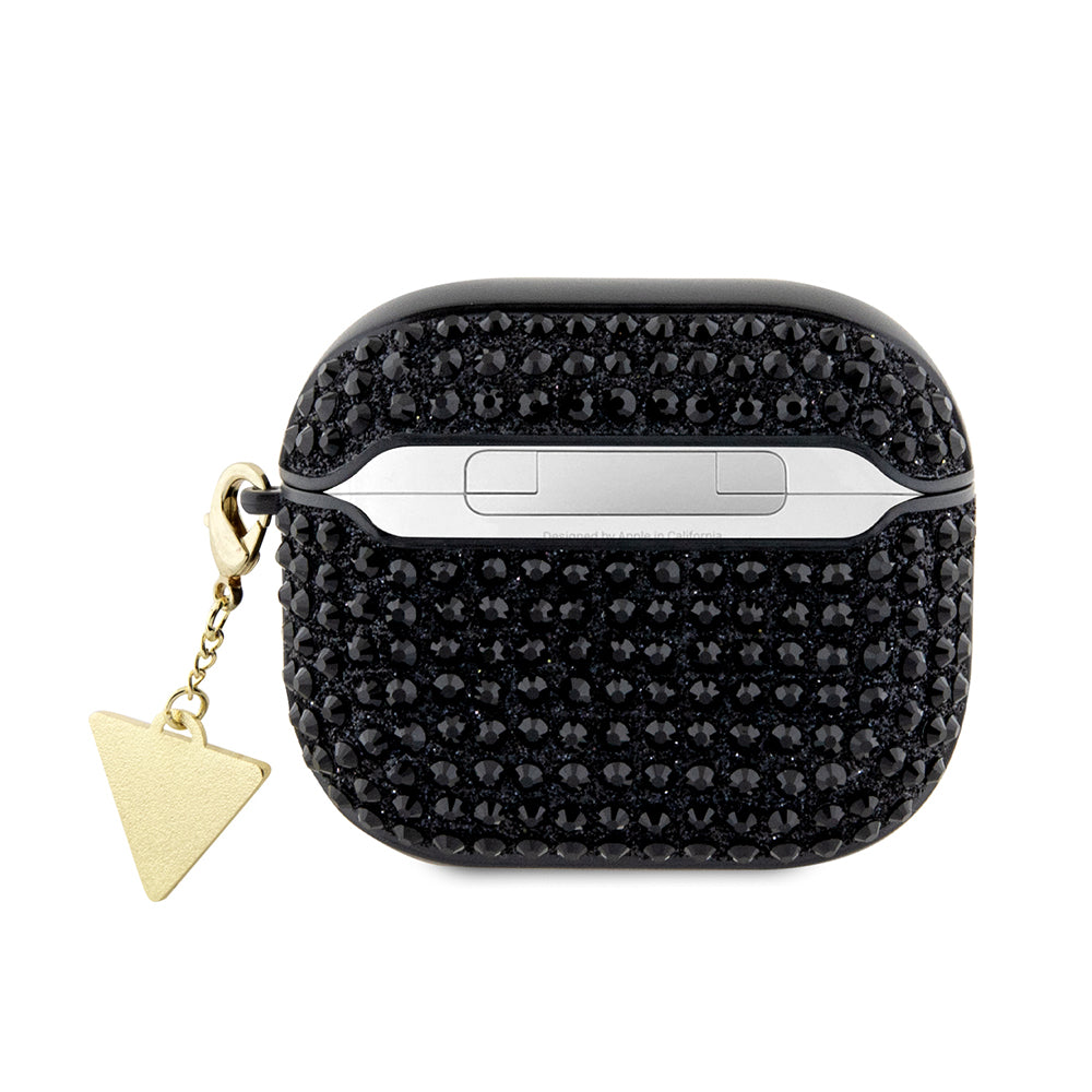 Apple Airpods 3.Nesil Kılıf Guess Taş Kaplamalı Üçgen Logolu Kapak Siyah