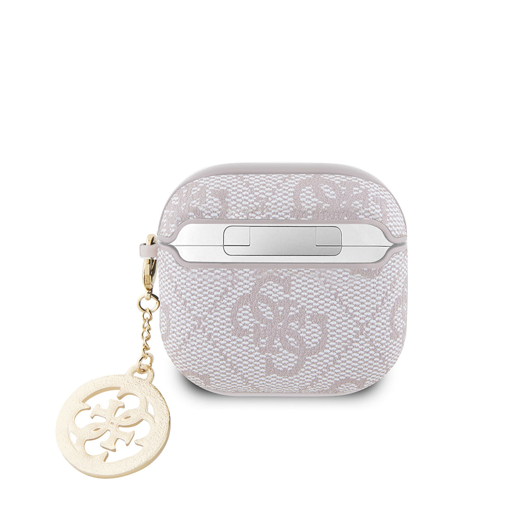 Apple Airpods 4 Kılıf Guess 4G Desenli Taşlı 4G Süs Zincirli Kapak Pembe