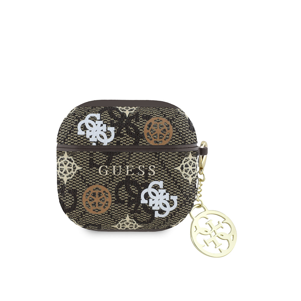 Apple Airpods 4 Kılıf Guess 4G Desenli Yazı Logolu Peony Kapak Kahverengi