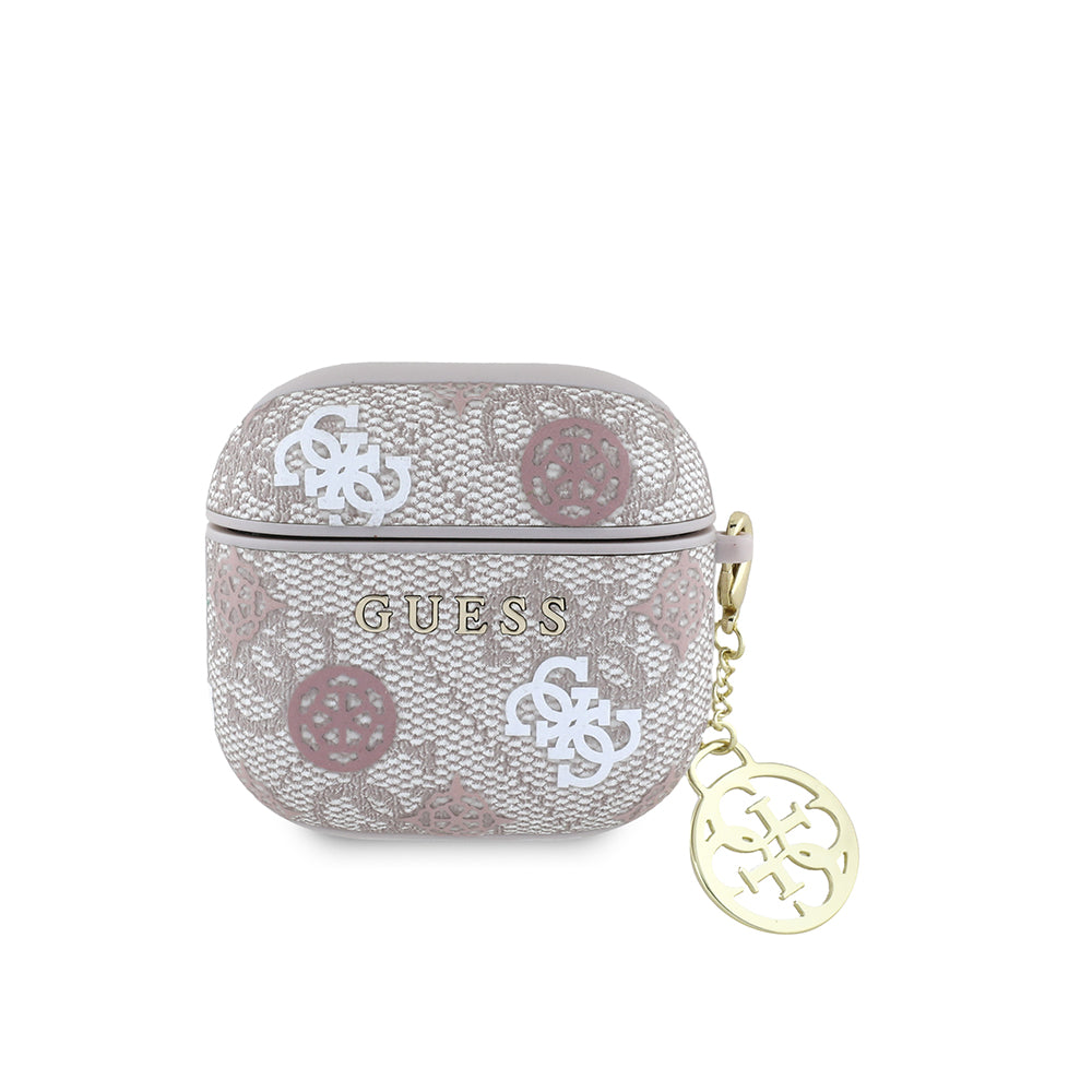 Apple Airpods 4 Kılıf Guess 4G Desenli Yazı Logolu Peony Kapak Pembe