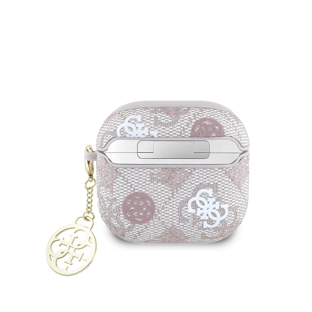 Apple Airpods 4 Kılıf Guess 4G Desenli Yazı Logolu Peony Kapak Pembe